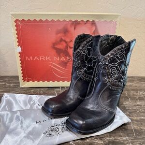 Mark Nason Studded Rose Embroidered Leather Cowboy Boots